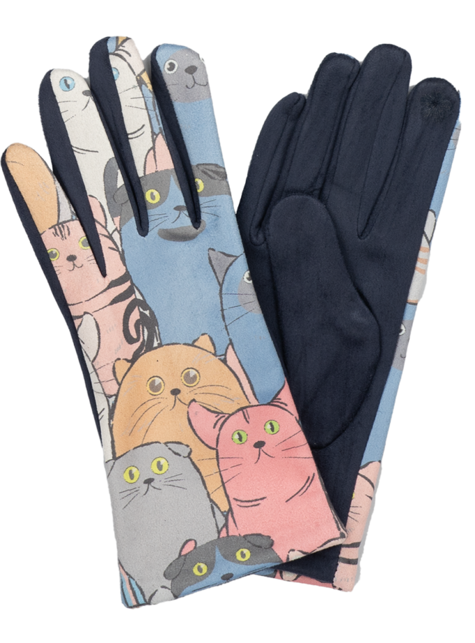 12 Paar Damenhandschuhe Katzenmotiv